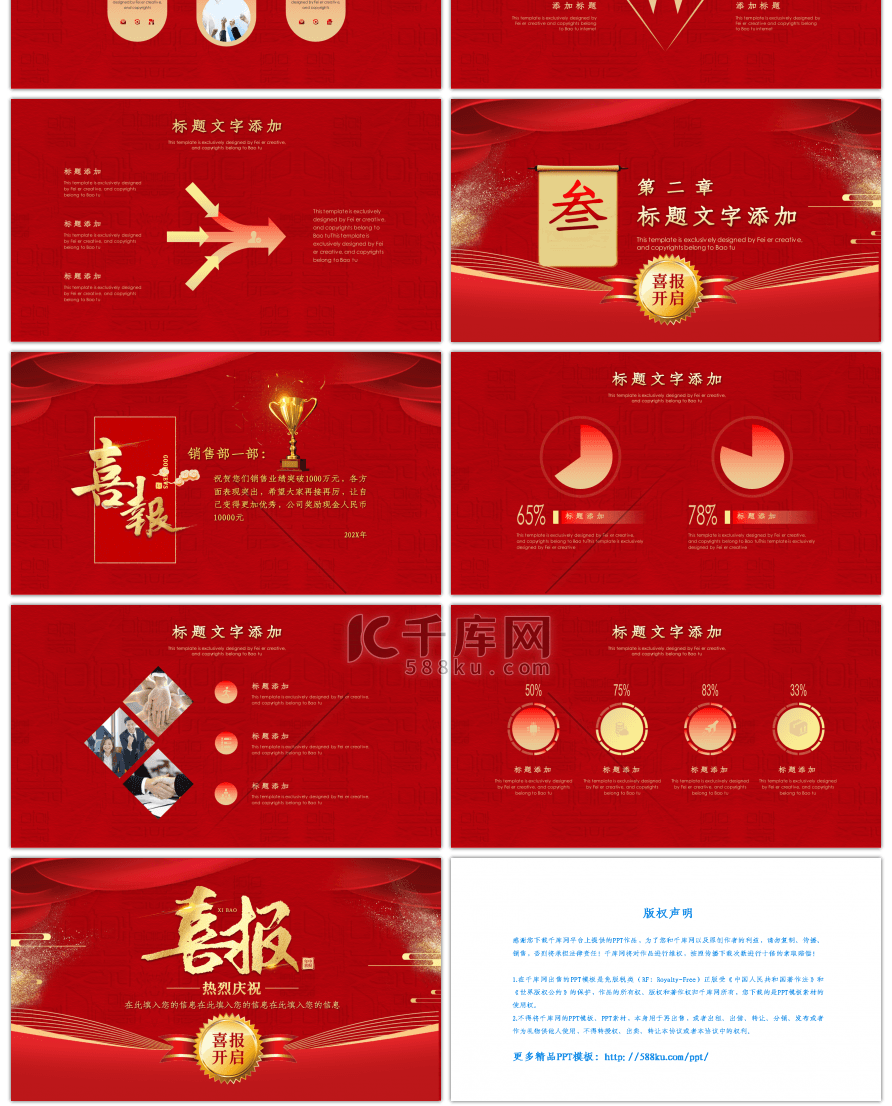 红色大气企业年终销售业绩喜报PPT模板