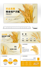 黄色小麦农业发展粮食增产方案PPT模板