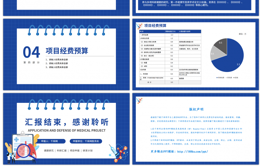 蓝色系医疗课题项目申报答辩PPT模板