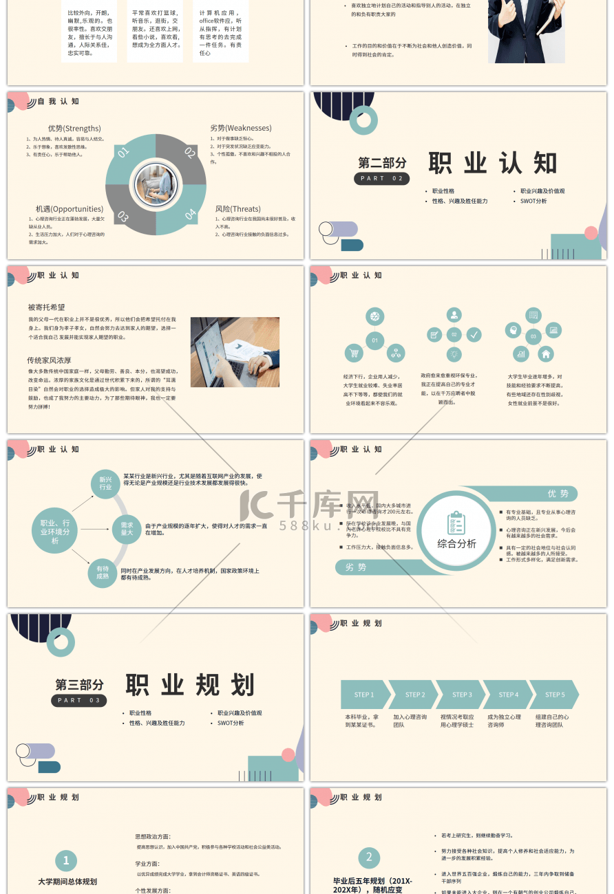 几何拼接风职业生涯规划培训PPT模板