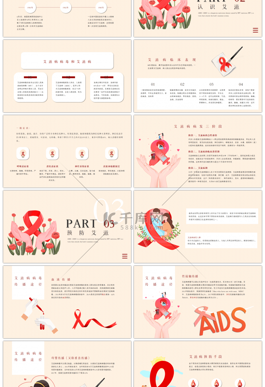 艾滋病主题教育红色简约PPT模板