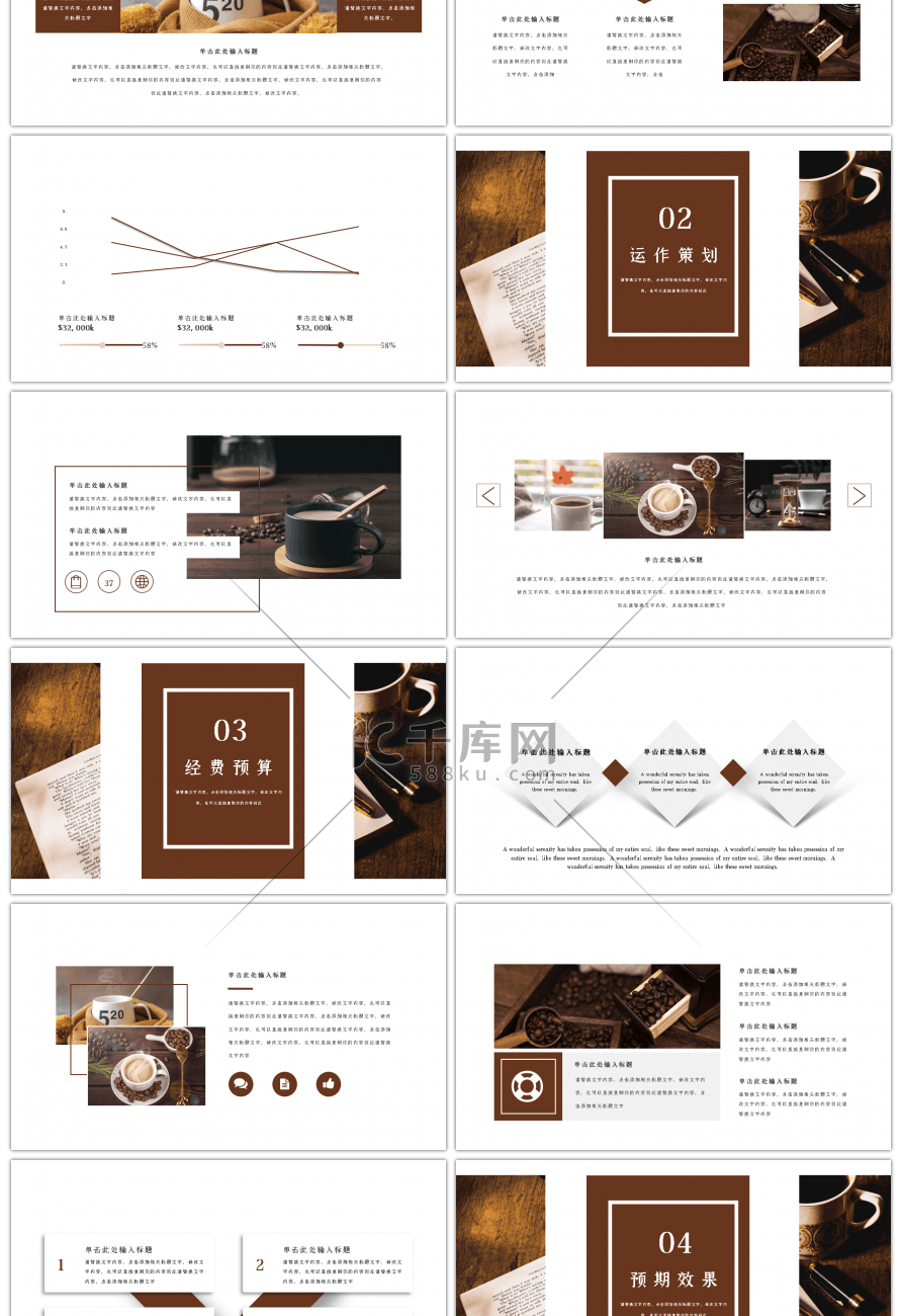 美食咖啡营销总结策划棕色简约PPT模板