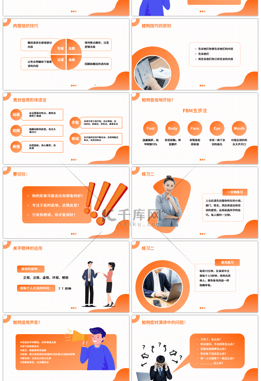 橙色渐变商务演讲技巧培训PPT模板