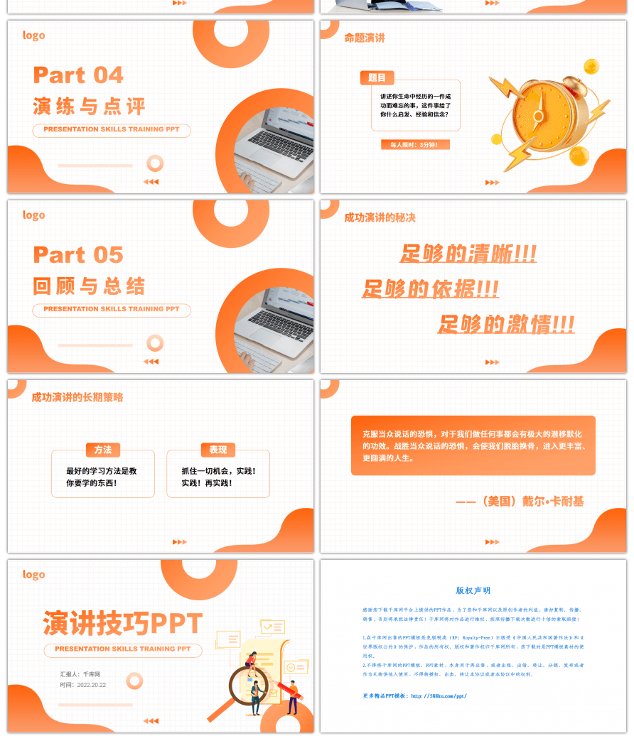 橙色渐变商务演讲技巧培训PPT模板