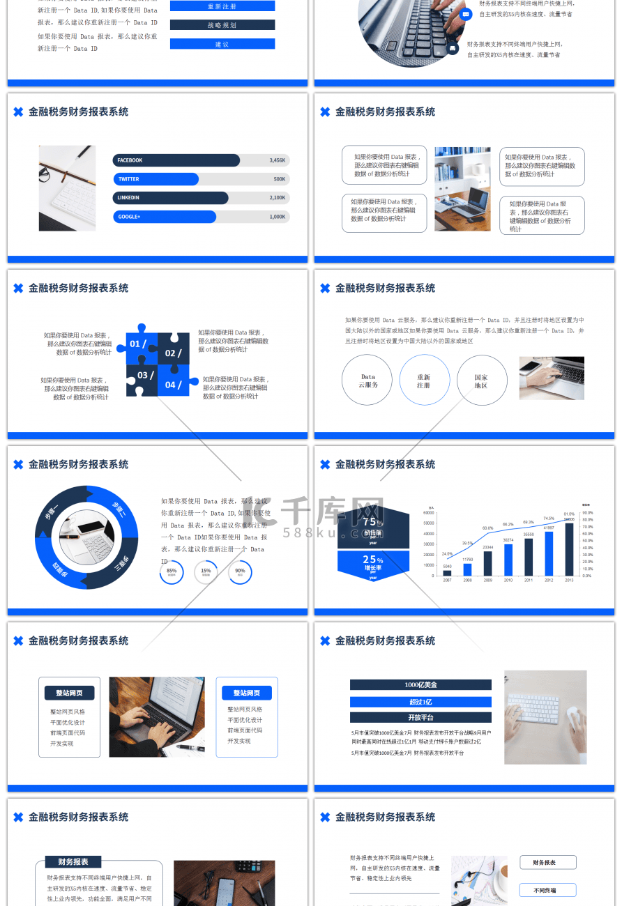 蓝色金融税务财务报表系统介绍PPT模板