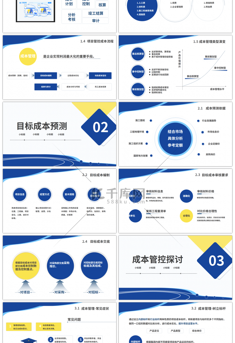 蓝色园林工程成本管理培训PPT模板