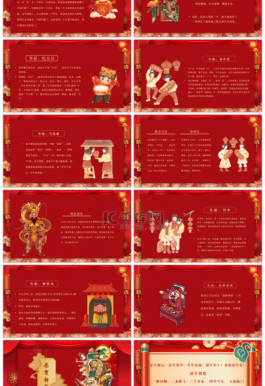 红色中国风新春快乐春节介绍动态PPT模板