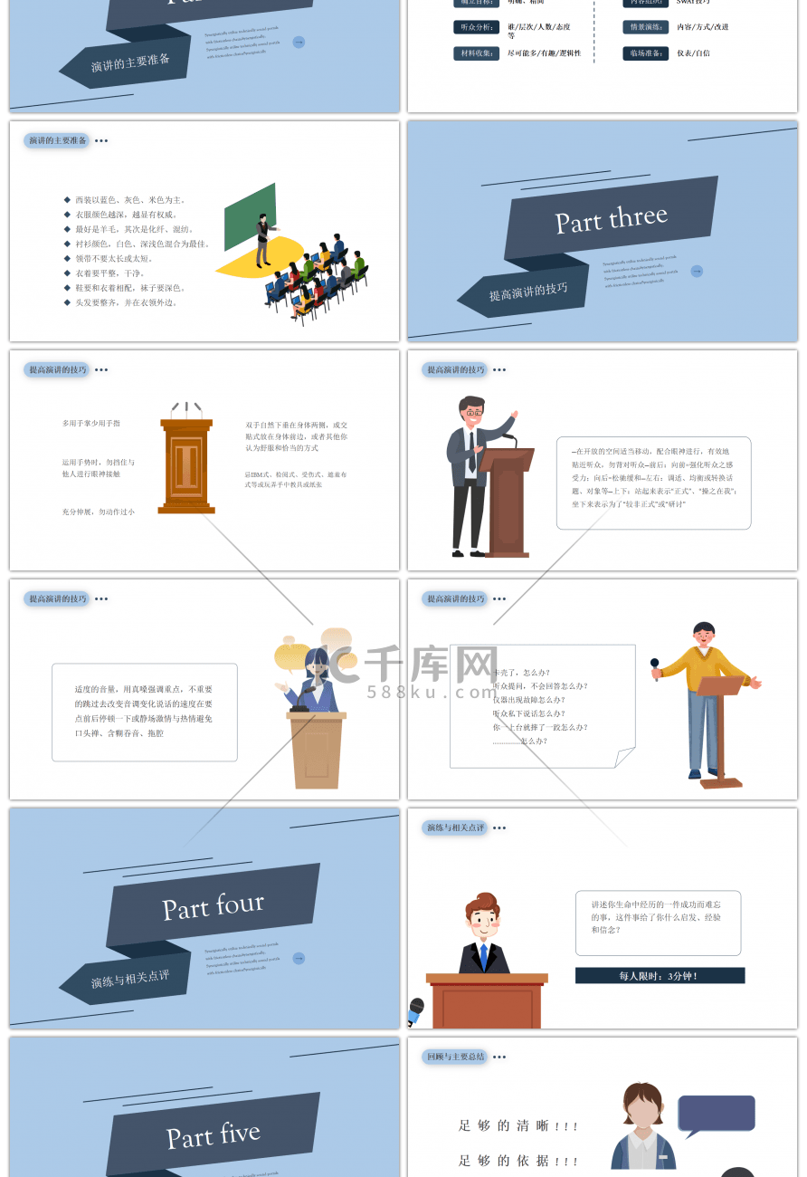 演讲技巧培训扁平蓝色简约PPT模板