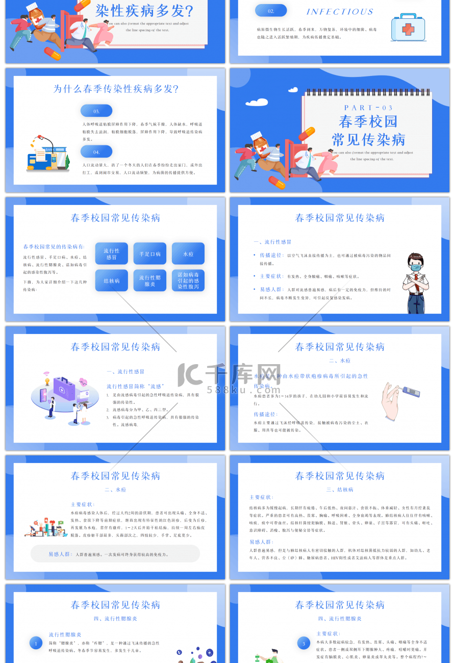 蓝色创意春季传染病预防宣传PPT模板