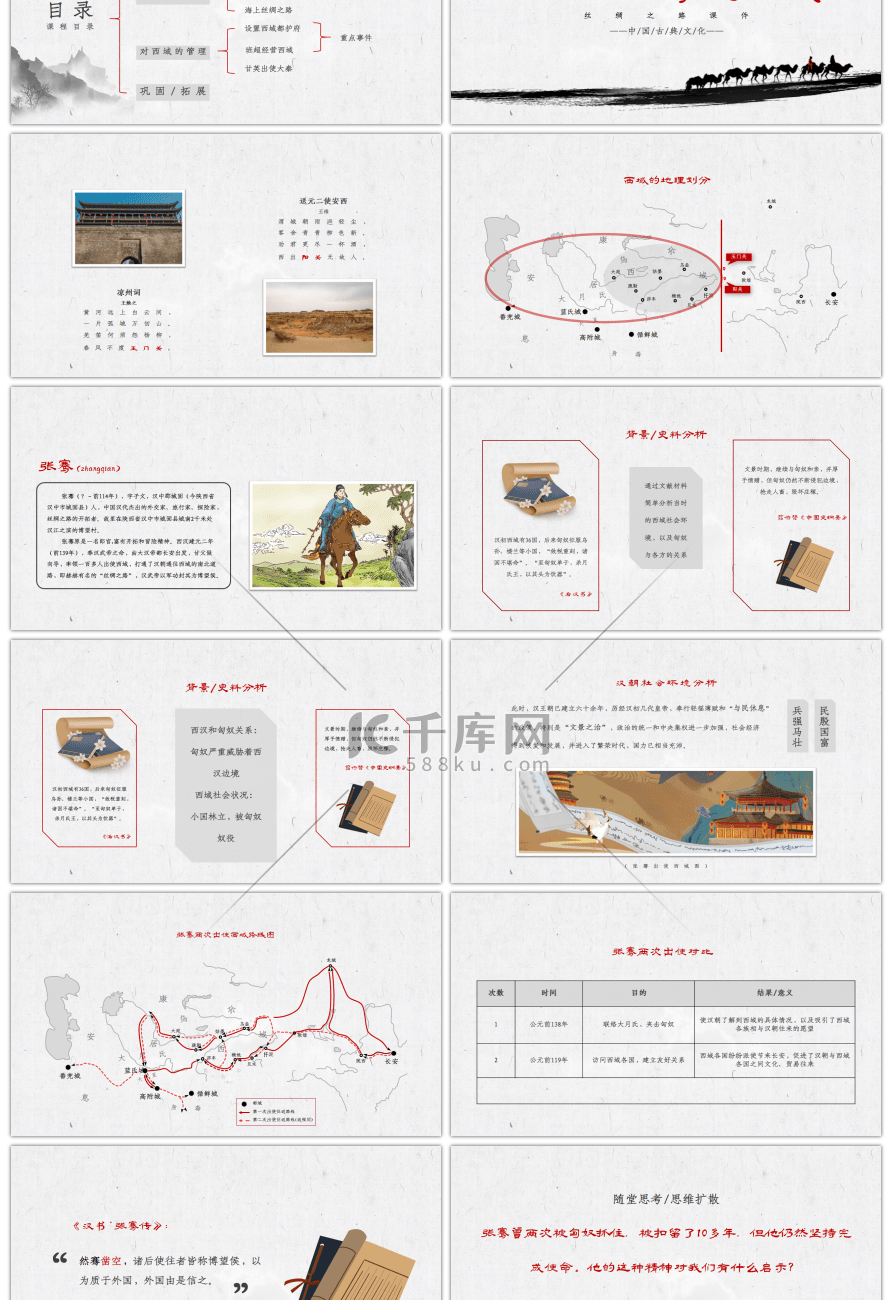 一带一路水墨风古典丝绸之路课件PPT模板