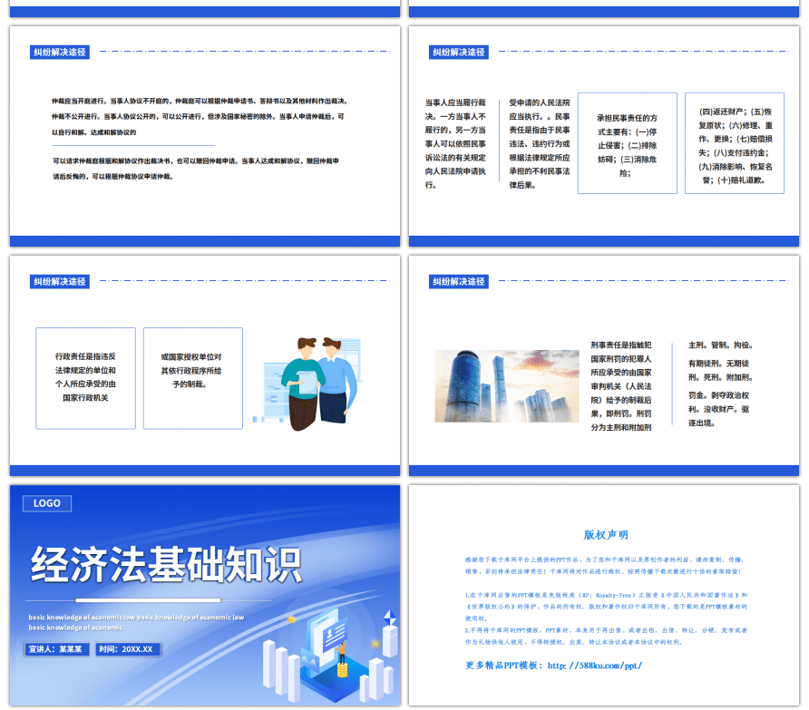 蓝色创意经济法基础知识PPT模板