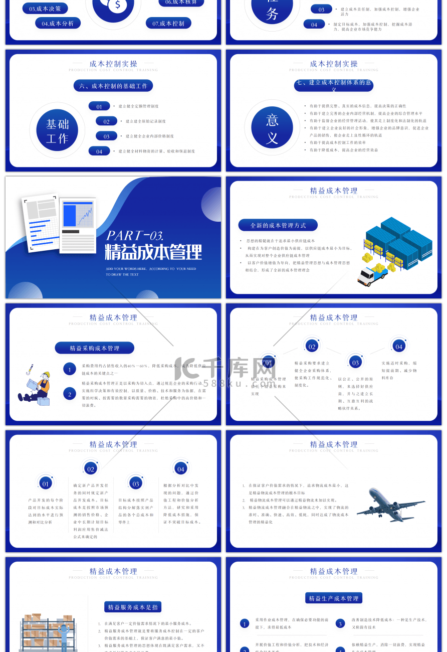蓝色生产成本控制培训PPT模板