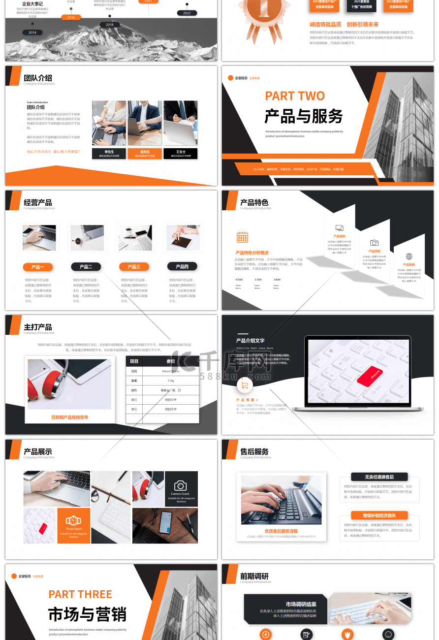 橙黑色商务通用公司介绍宣传PPT模板