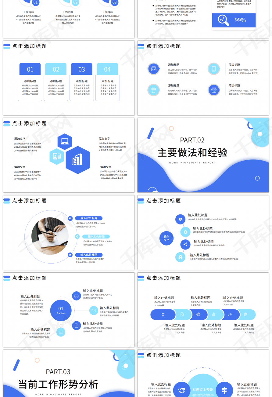 蓝色简约工作亮点汇报ppt模板