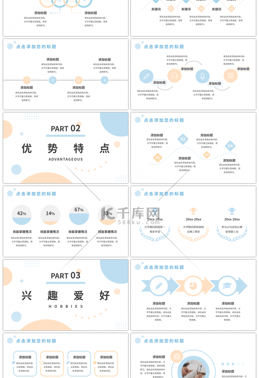 蓝色小清新个人述职竞聘简历通用PPT模板