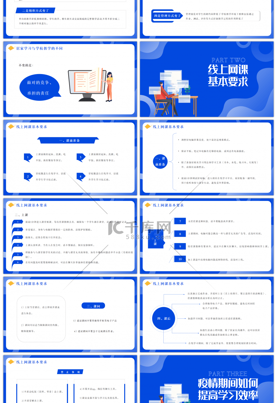 蓝色简约疫情网课学习动态PPT模板