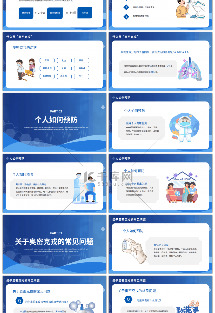 蓝色奥密克戎防护知识普及PPT模板