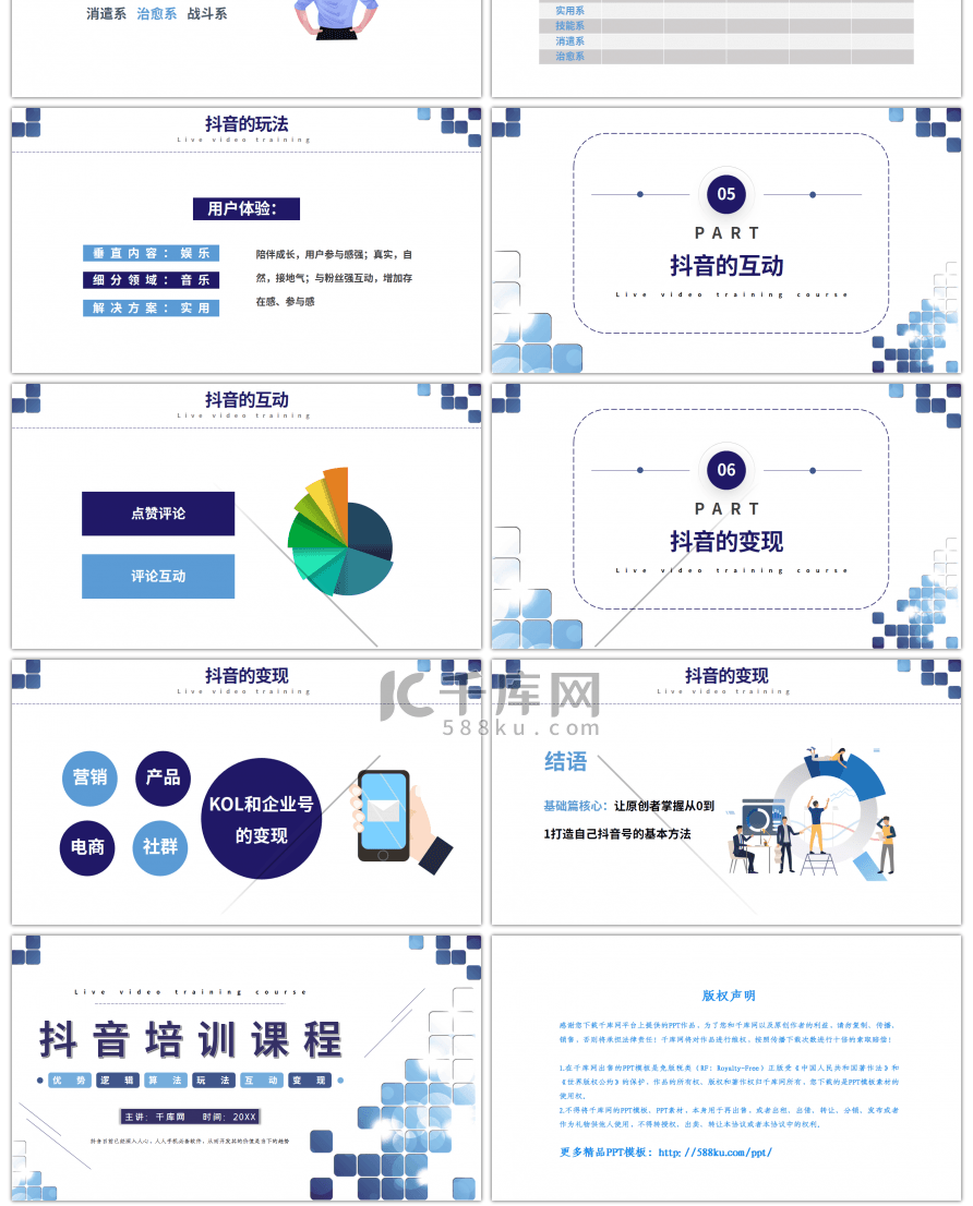 蓝色简约抖音培训课程PPT模板