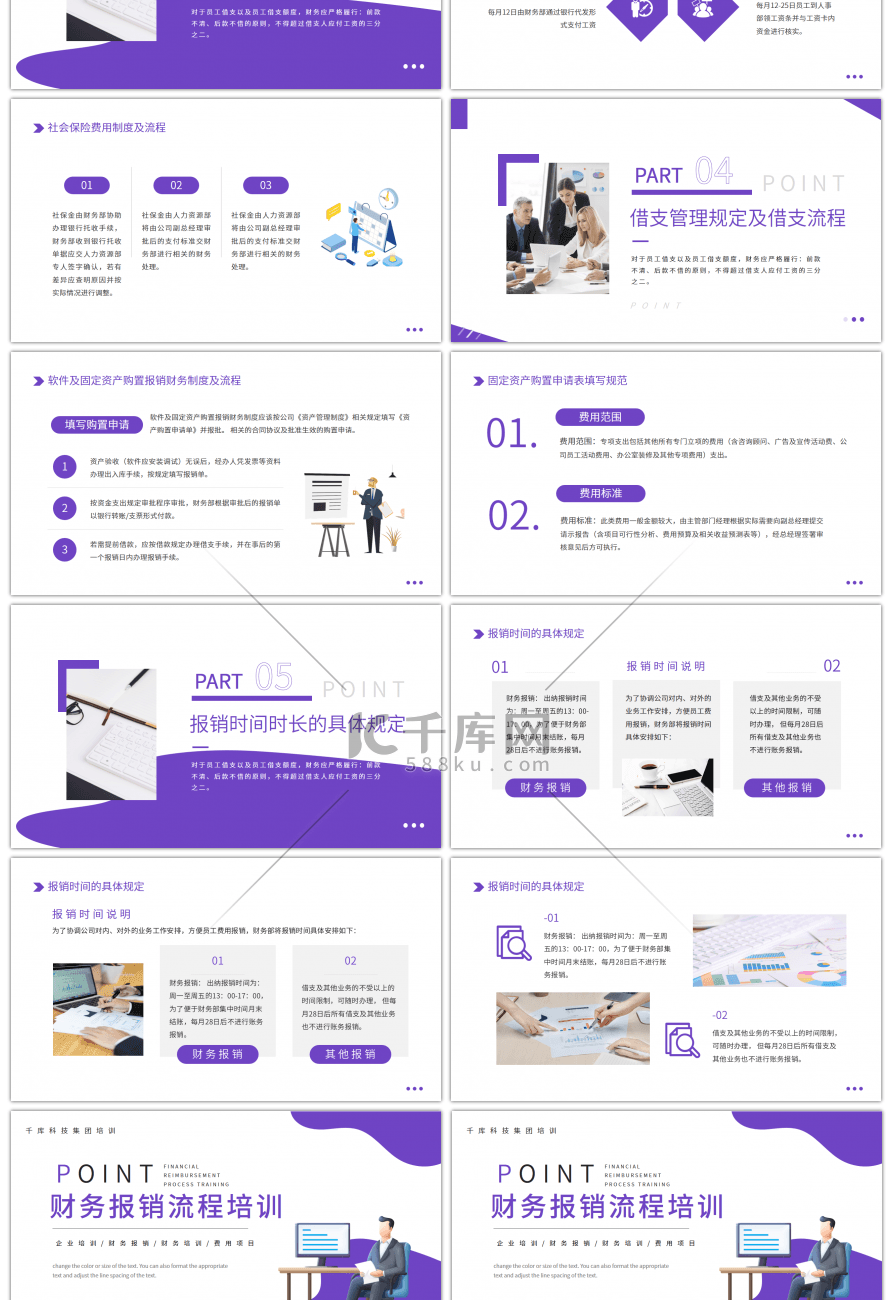 紫色简约商务财务报销流程PPT模板