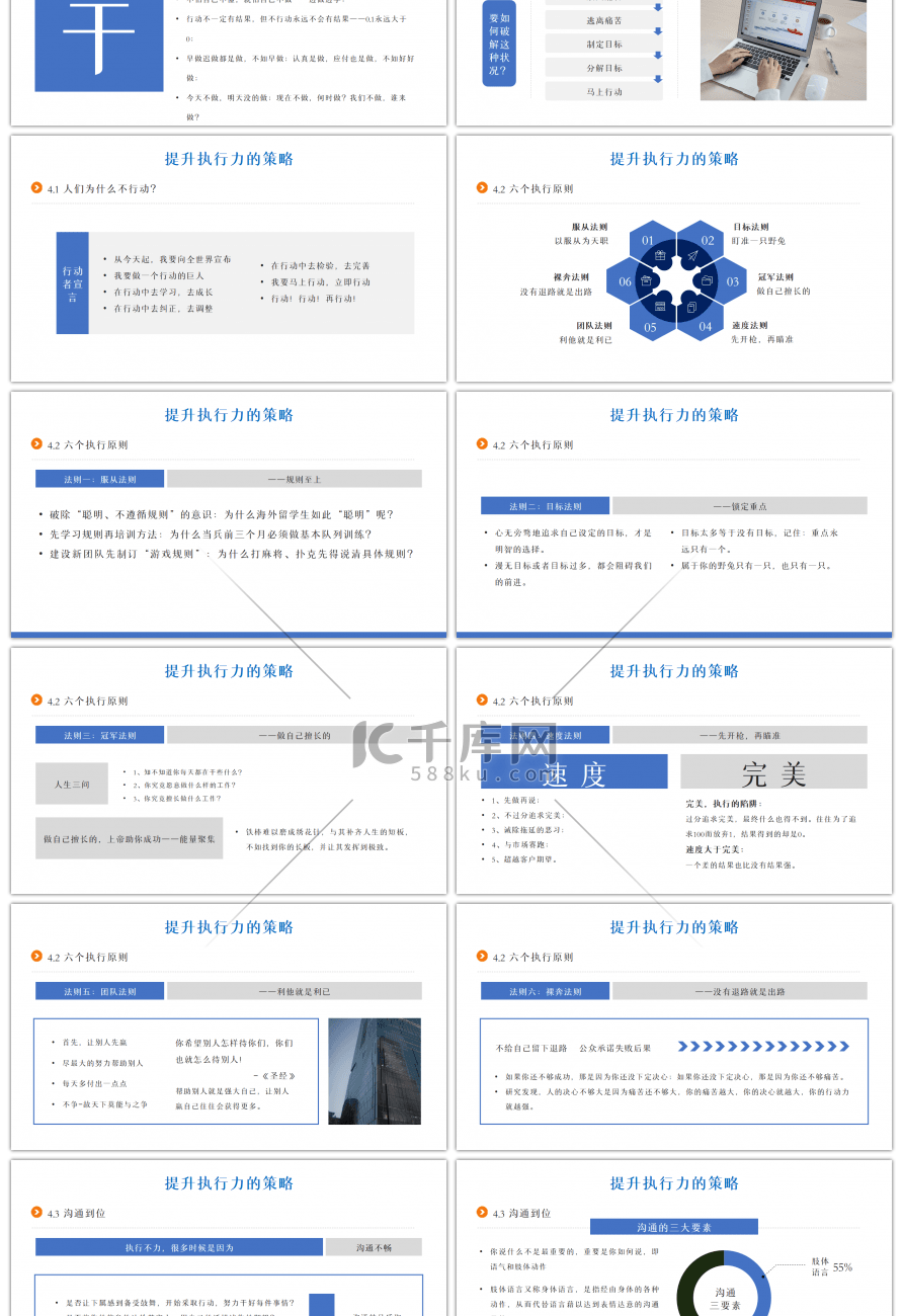 蓝色赢在执行员工执行力培训PPT模板