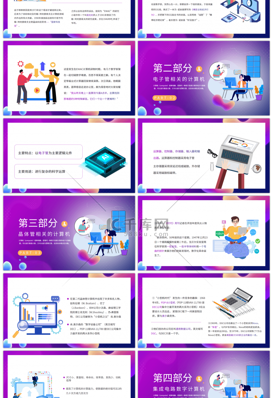 科技计算机发展史紫色渐变色PPT模板