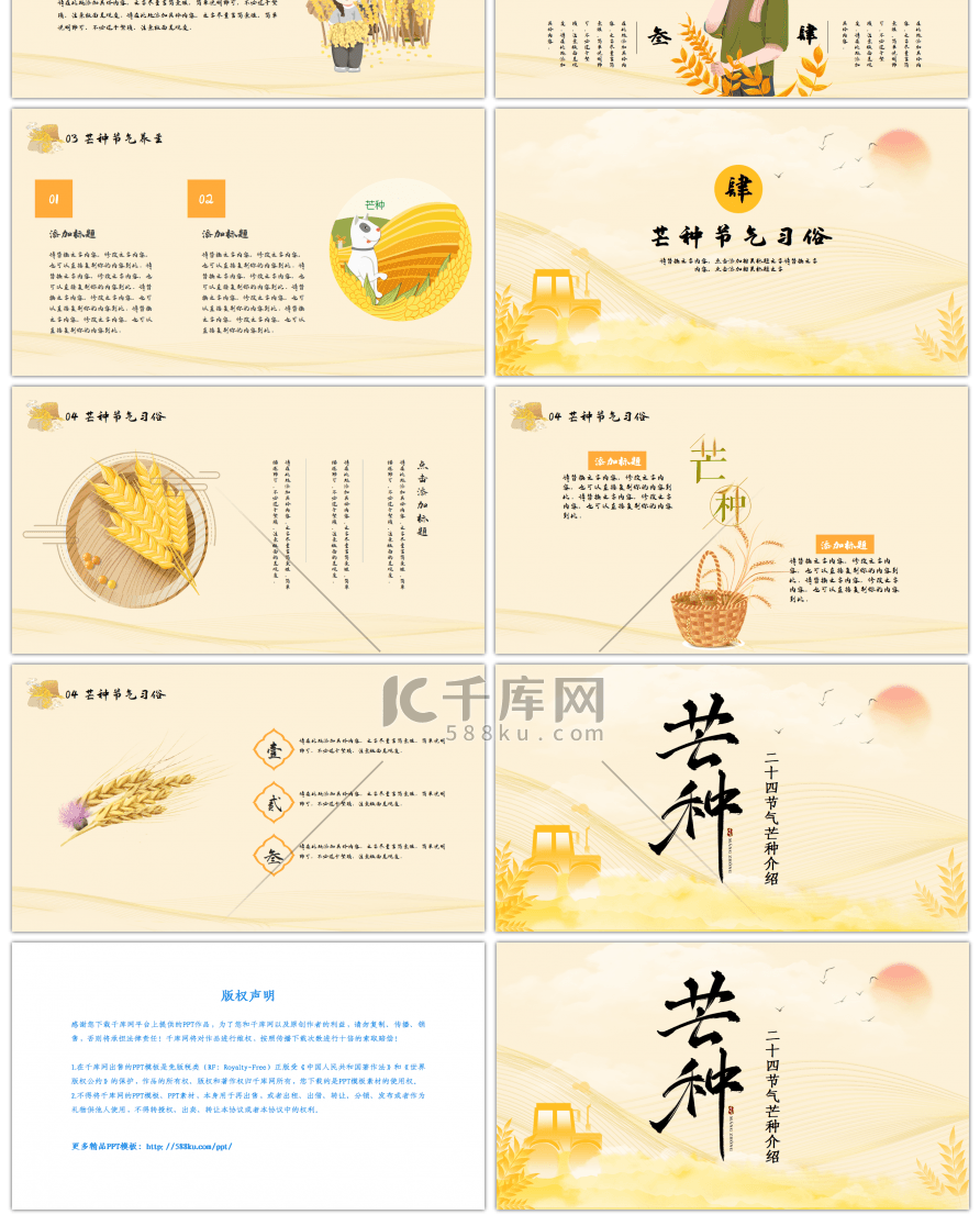 黄色中国风芒种节气介绍PPT模板