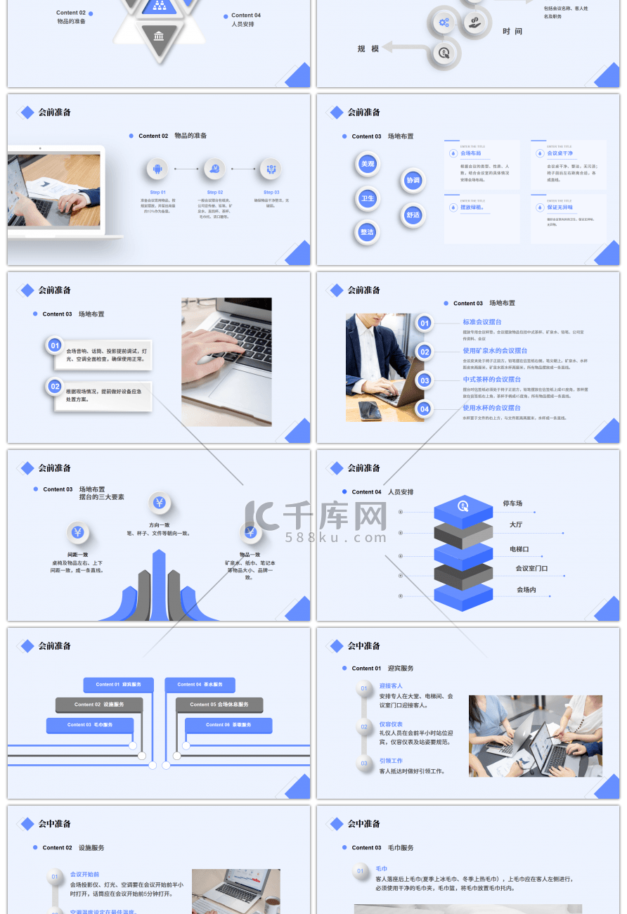 蓝色微粒体会议流程商务礼仪培训PPT模板