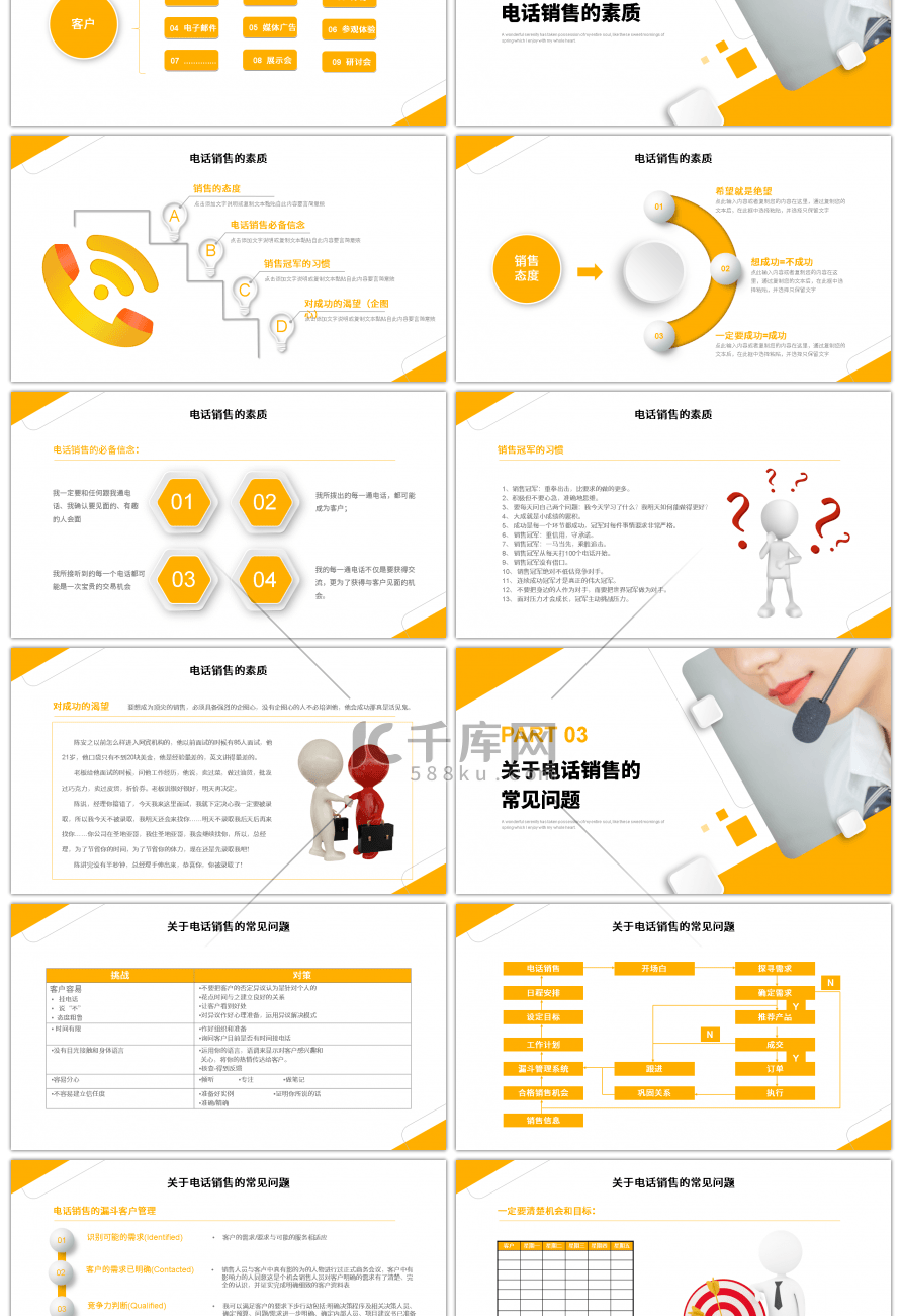 黄色商务公司企业电话销售培训PPT模板