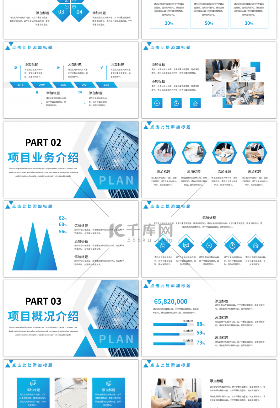 蓝色渐变大气商务项目汇报通用PPT模板