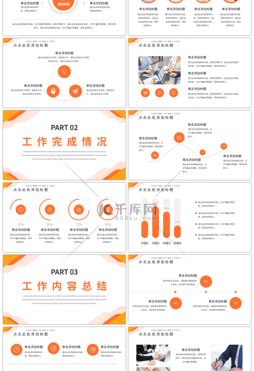 橙色简约商务汇报总结报告通用PPT模板