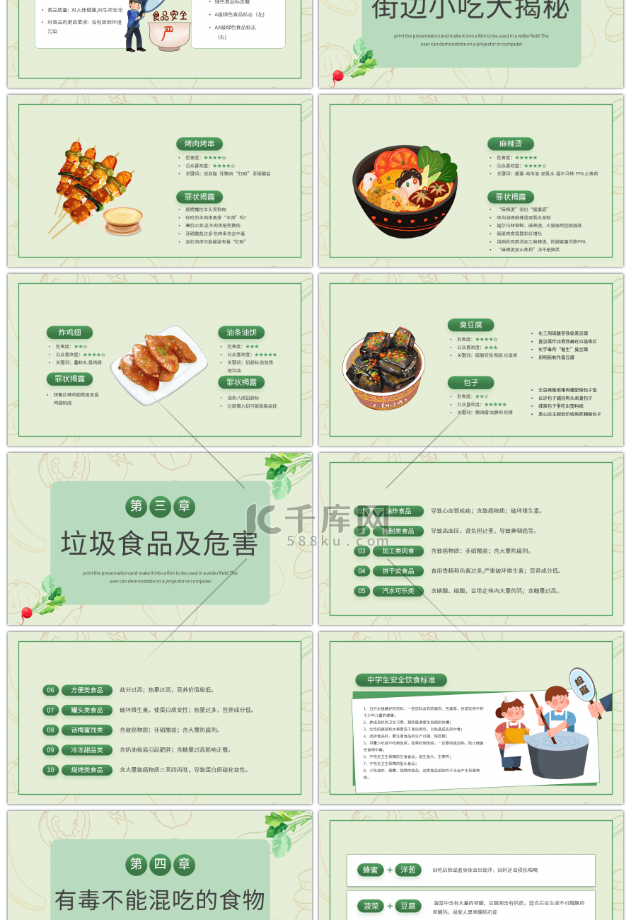 绿色简约食品安全主题班会PPT模板