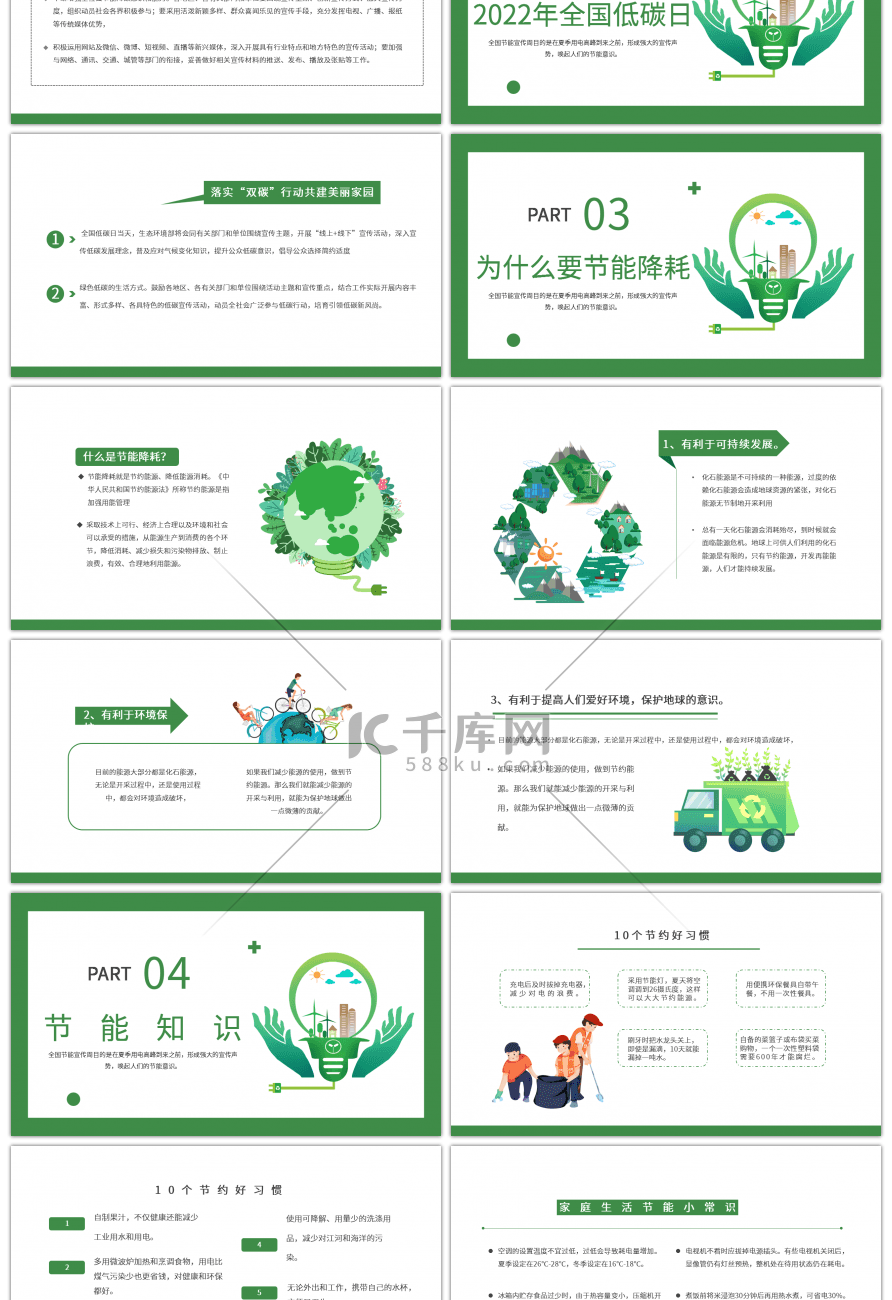 绿色全国节能宣传周主题教育课件PPT模板