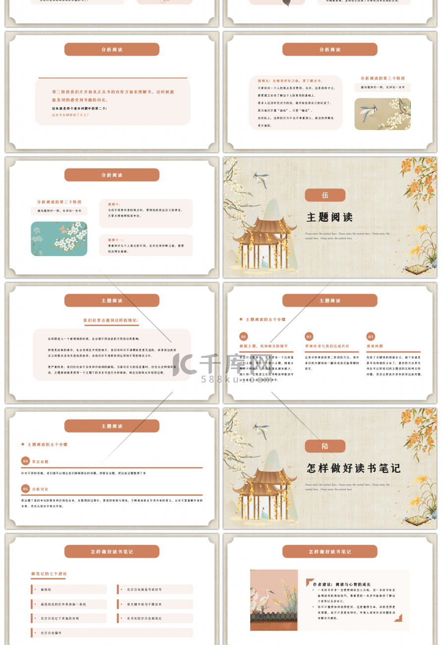 棕色古风读书分享PPT模板