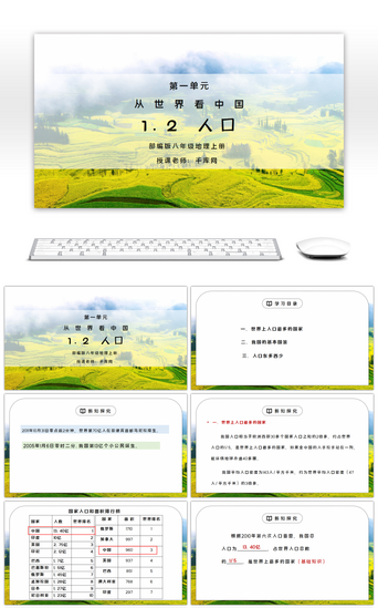人口PPT模板_人教版八年级地理上册第一单元《从世界看中国-人口》PPT课件