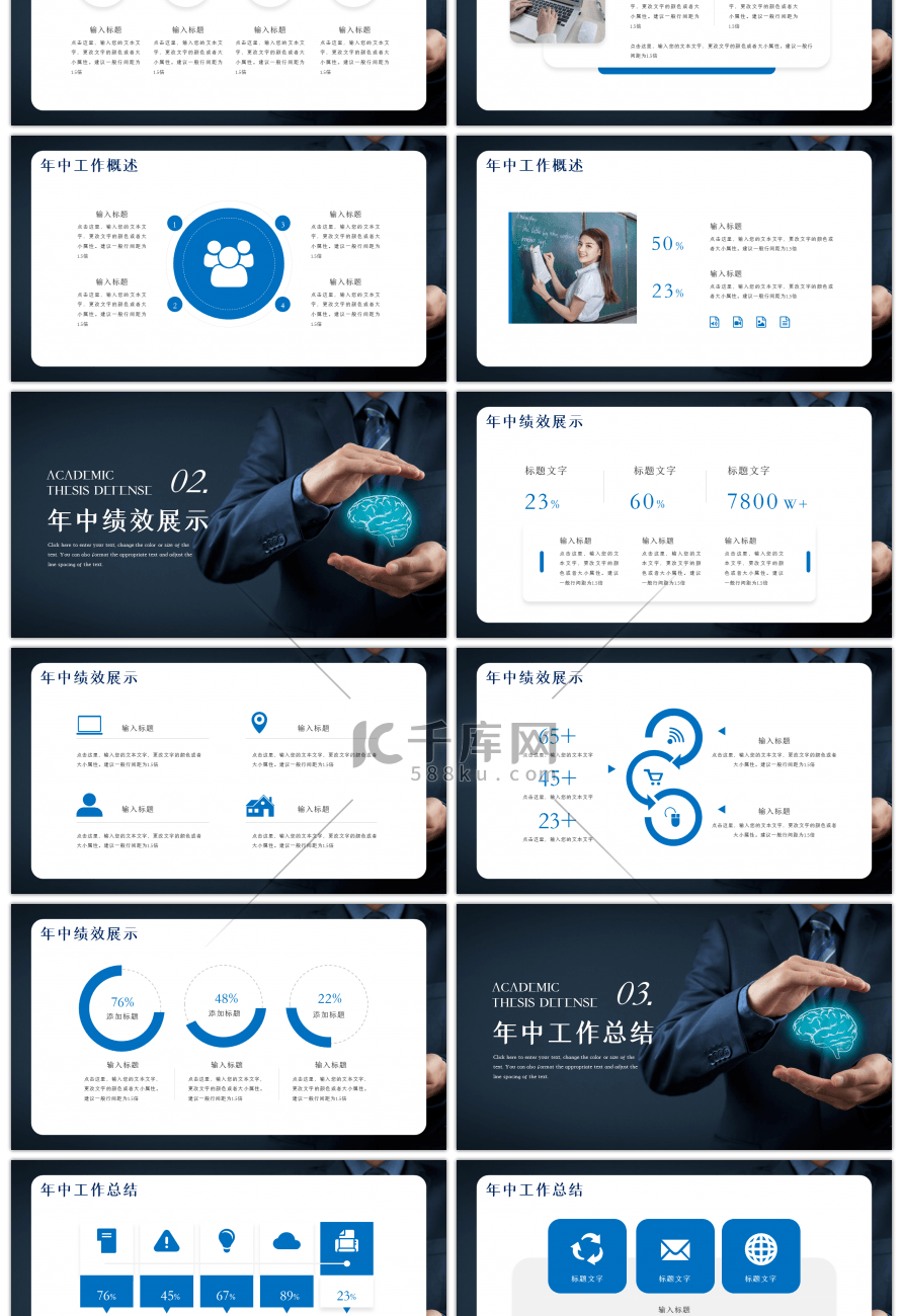 蓝色商务年中工作总结汇报PPT模板