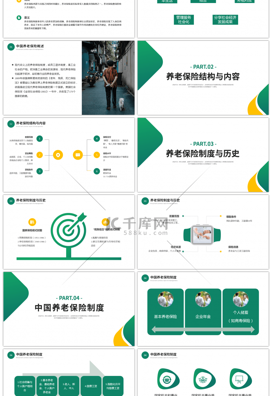 黄色绿色简约养老保险培训PPT课件