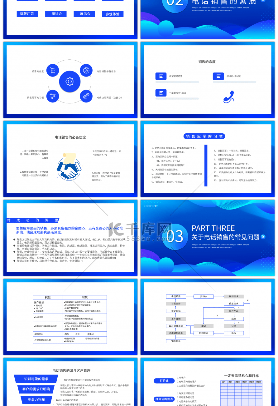 电话销售培训几何蓝色渐变PPT模板