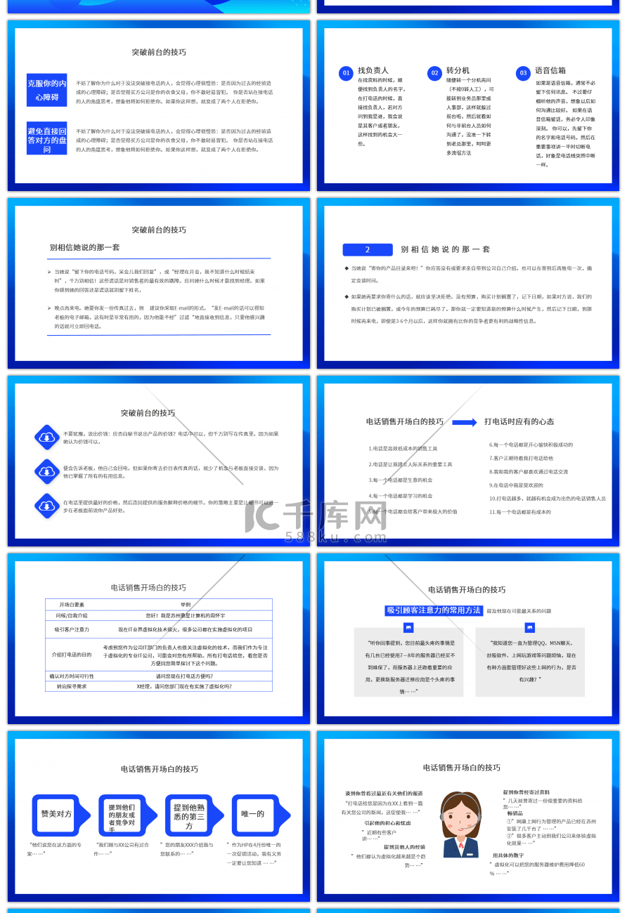 电话销售培训几何蓝色渐变PPT模板