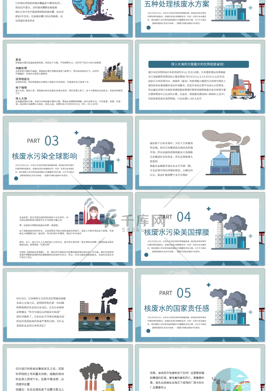 蓝色简约日本核废水事件始末PPT模板