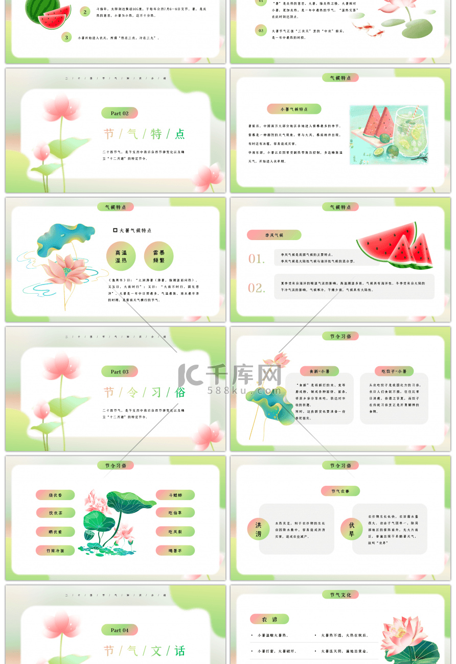 渐变传统二十四节气大暑小暑介绍PPT模板