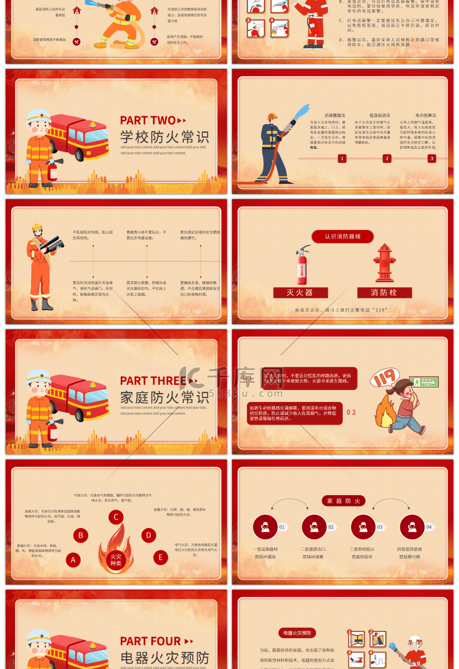 消防员消防安全红色简约PPT模板