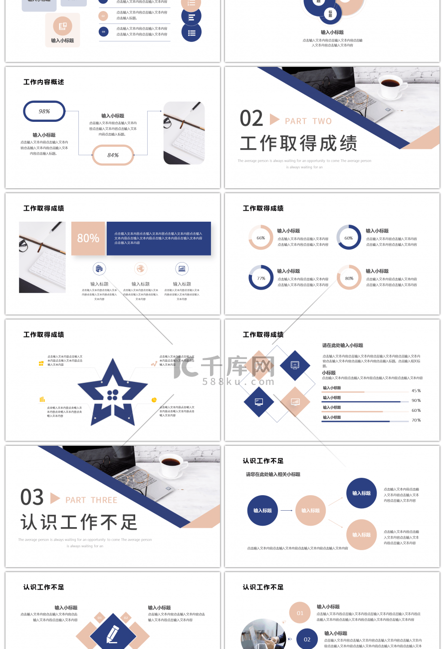 蓝黄简约年中工作总结汇报PPT模板