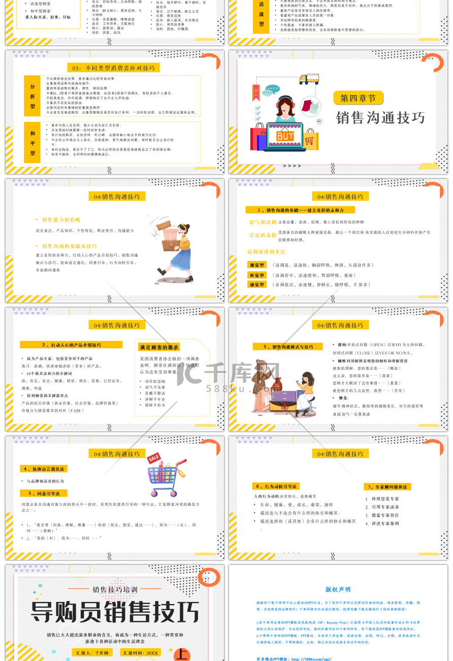 黄色导购员销售技巧（上）PPT模板