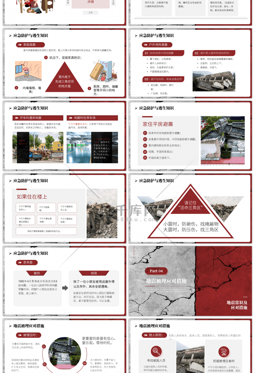 红色简约地震常识及应对措施PPT模板