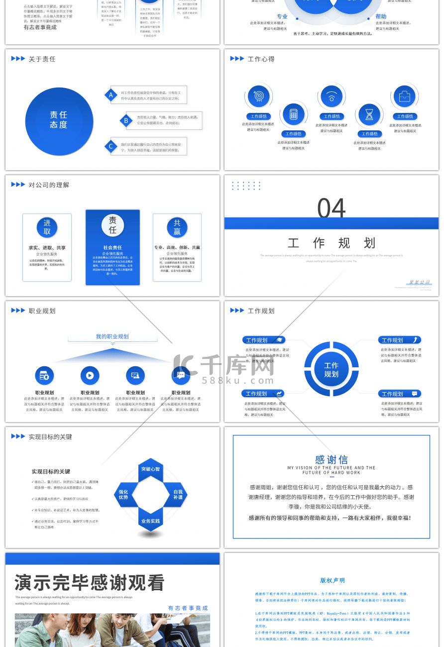 蓝色简约商务试用期转正答辩PPT模板