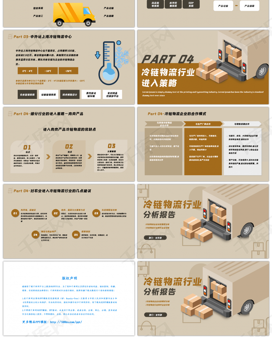 棕色卡通冷链物流行业分析报告PPT模板