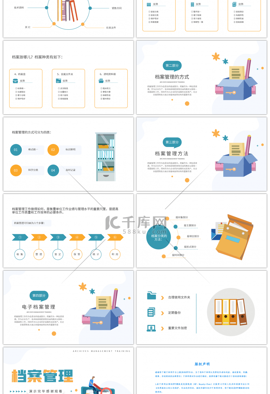 蓝色简约扁平档案管理培训PPT模板