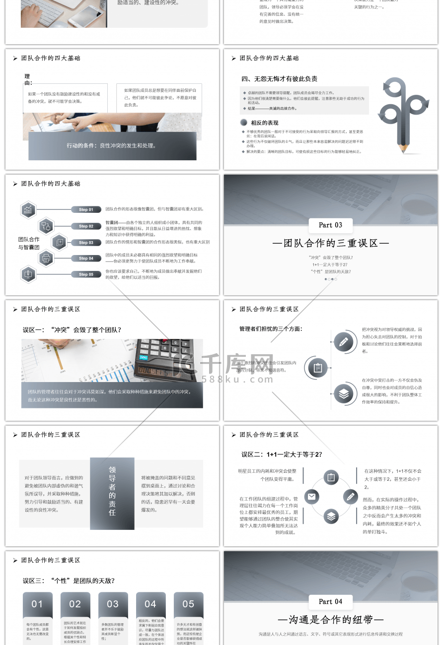 蓝灰色大气商务团队合作和沟通PPT模板