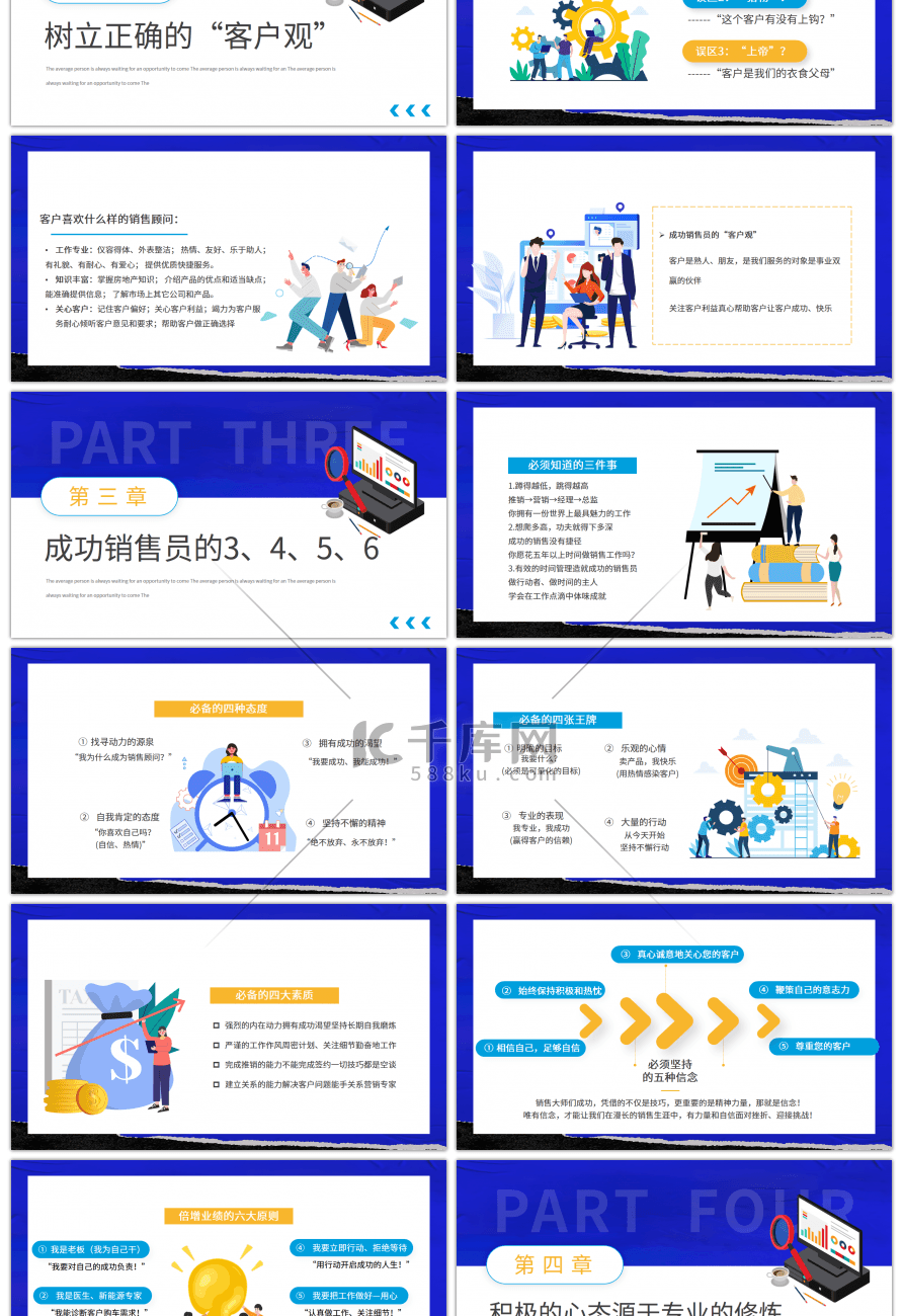 商务办公销售人员入职岗位培训宣传蓝色扁平PPT模板