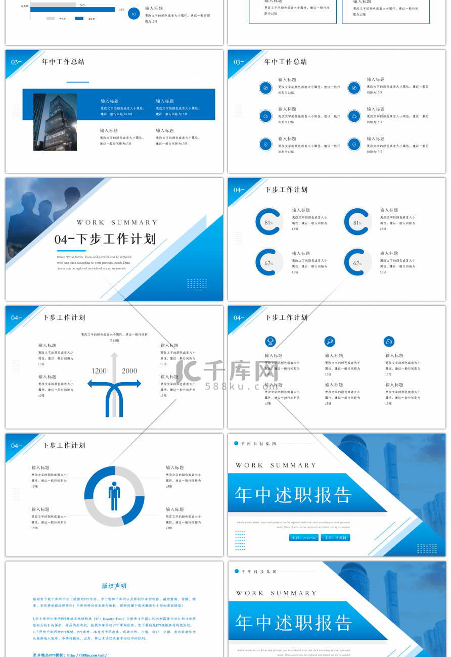 蓝色商务年中述职报告PPT模板